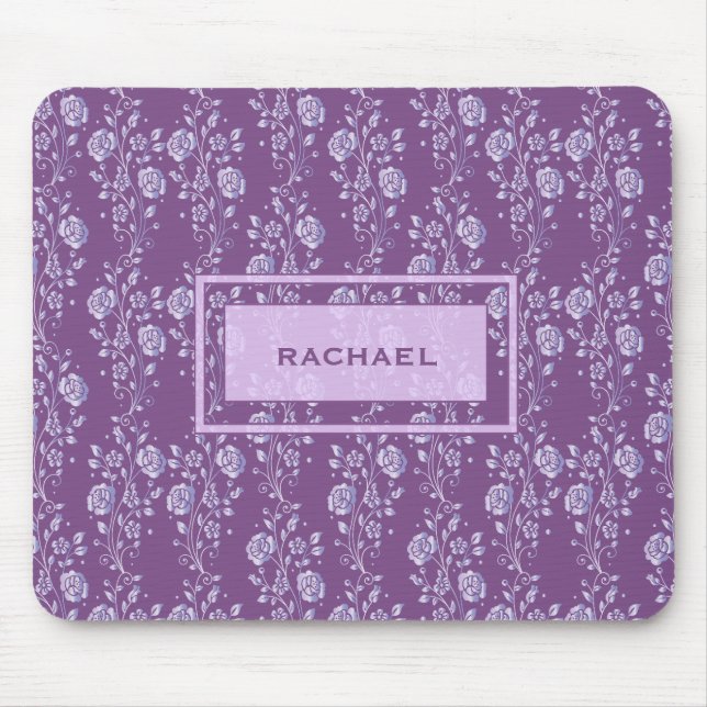 Pretty Purple and Lilac Pretty Floral Monogram Mouse Mat (Front)
