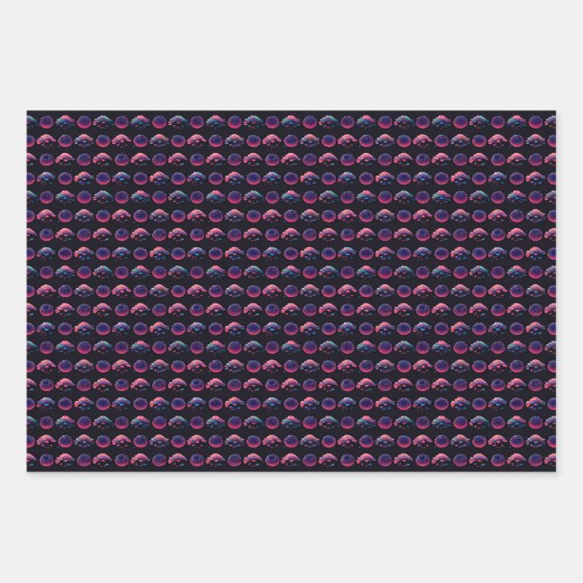 Pretty Purple and Pink Abstract Polka Dot Pattern Wrapping Paper Sheet (Front)