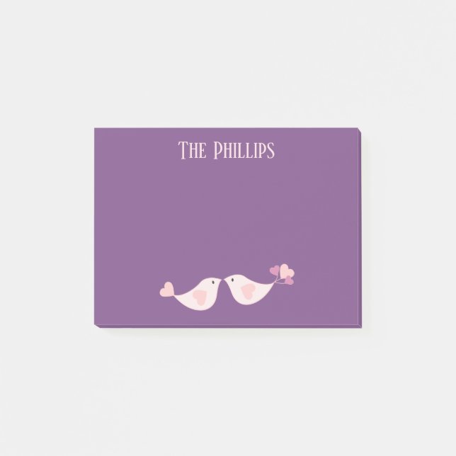 Pretty Purple and Pink Colours with  Love birds Post-it Notes (Front)