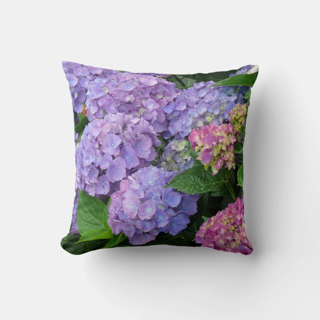 Pretty Purple and Pink Hydrangea Flowers Cushion (Front)