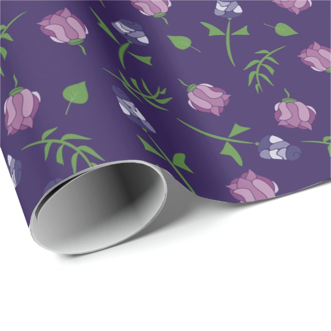 Pretty Purple and Pink Roses Rosebud Floral Print Wrapping Paper (Roll Corner)
