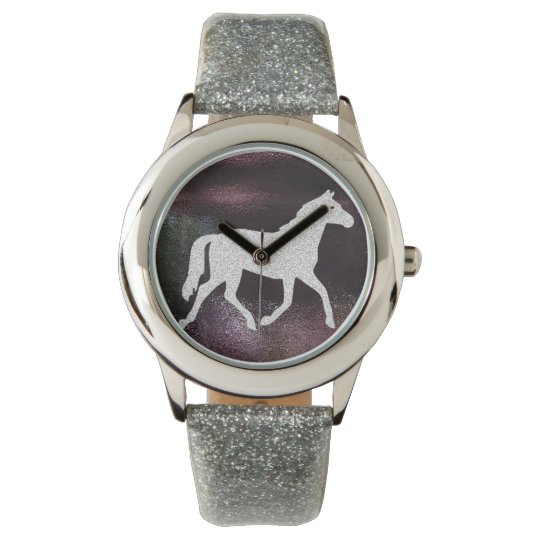 Pretty Purple And Silver Gitter Horse Watch Zazzle Co Uk