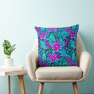 Pretty Purple and Teal Blue Floral Cushion