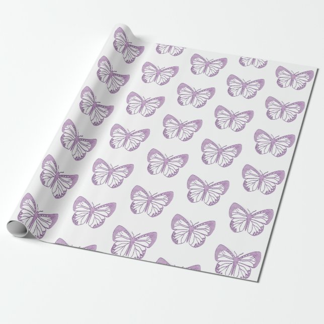 Pretty Purple and White Butterfly Gift Wrap (Unrolled)