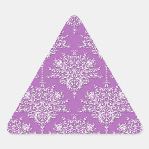 Pretty Purple and White Damask Triangle Sticker