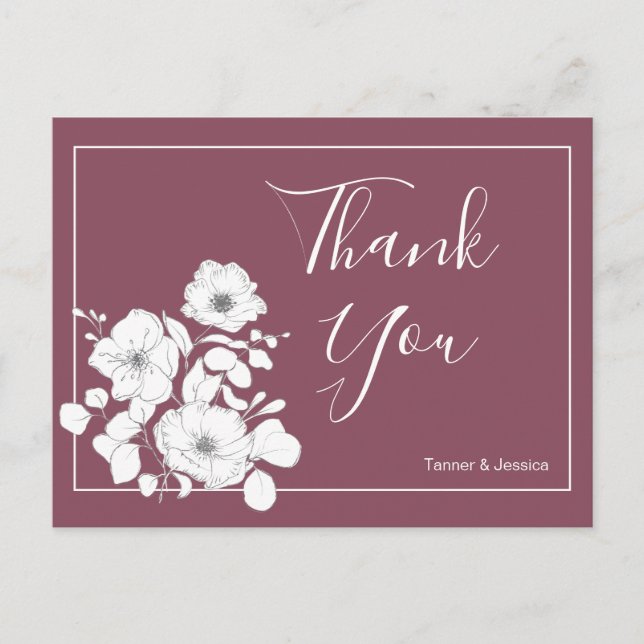Pretty Purple and White Floral Wedding Thank You Postcard (Front)