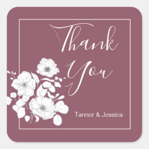 Pretty Purple and White Floral Wedding Thank You  Square Sticker