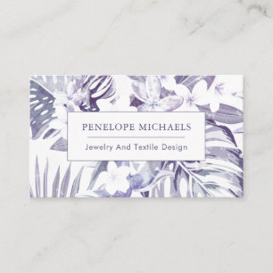 Pretty Purple and White Palm Leaves Business Card