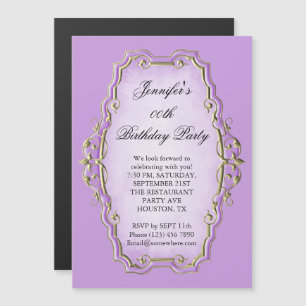Pretty Purple Antique Frame & Diamonds Birthday Magnetic Invitation