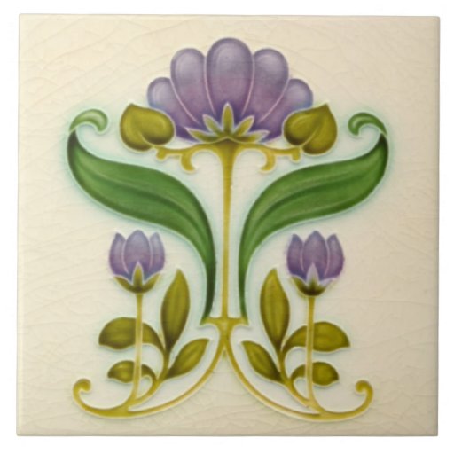 Image of Pretty Purple Art Nouveau Floral c1900 Tile Design