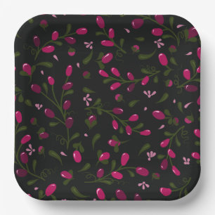 Pretty Purple Berries Branches  Paper Plate