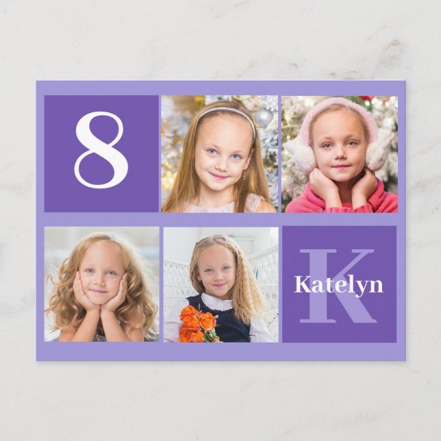 Pretty Purple Birthday Girl Photo Personalised Postcard (Front)