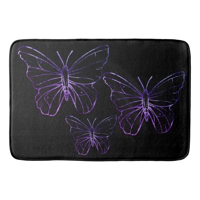 Pretty purple black butterfly Bathroom mat (Front)