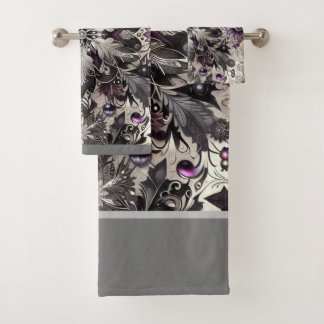 Pretty Purple, Black, Silver and Taupe Christmas Bath Towel Set