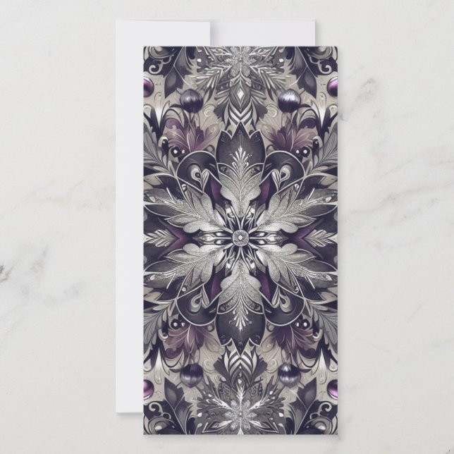 Pretty Purple, Black, Silver, and Taupe Christmas  Holiday Card (Front)