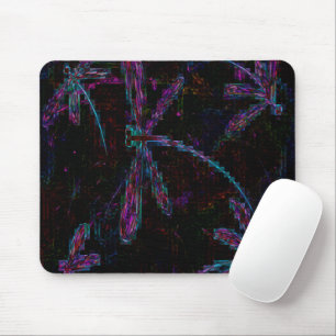 Pretty Purple Blue Dragonflies on Black Mouse Mat