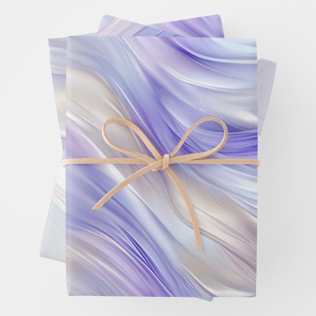 Pretty Purple Blue Pearl White Swirls Wrapping Paper Sheet (In situ)
