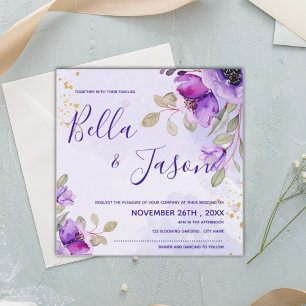 Pretty Purple Blue Watercolor Floral Wedding