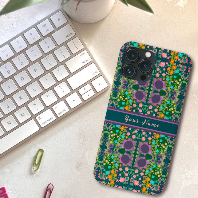 Pretty Purple Boho Flowers Custom Name Pattern  Case-Mate iPhone Case (Creator Uploaded)