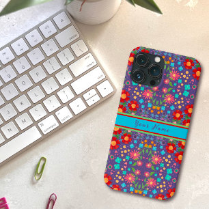 Pretty Purple Boho Name Red Flower Custom Pattern iPhone 13 Pro Max Case