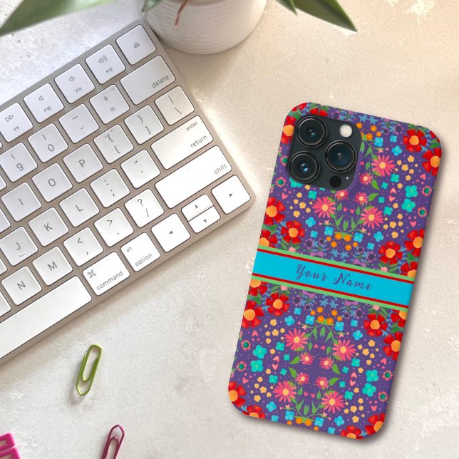 Pretty Purple Boho Name Red Flower Custom Pattern  Case-Mate iPhone Case (Creator Uploaded)