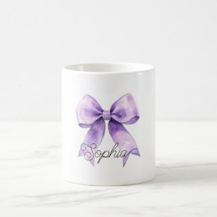 Pretty Purple Bow Personalised Name Coffee Mug