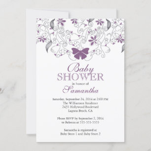 Pretty Purple Butterfly Baby Girl Baby Shower Invitation