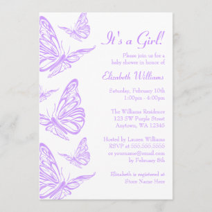 Pretty Purple Butterfly Baby Shower Invitations