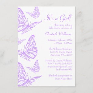 Pretty Purple Butterfly Baby Shower Invitations