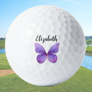 Pretty purple butterfly custom name ladies golf balls