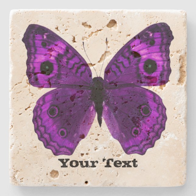 Pretty Purple Butterfly Custom Stone Coaster (Front)