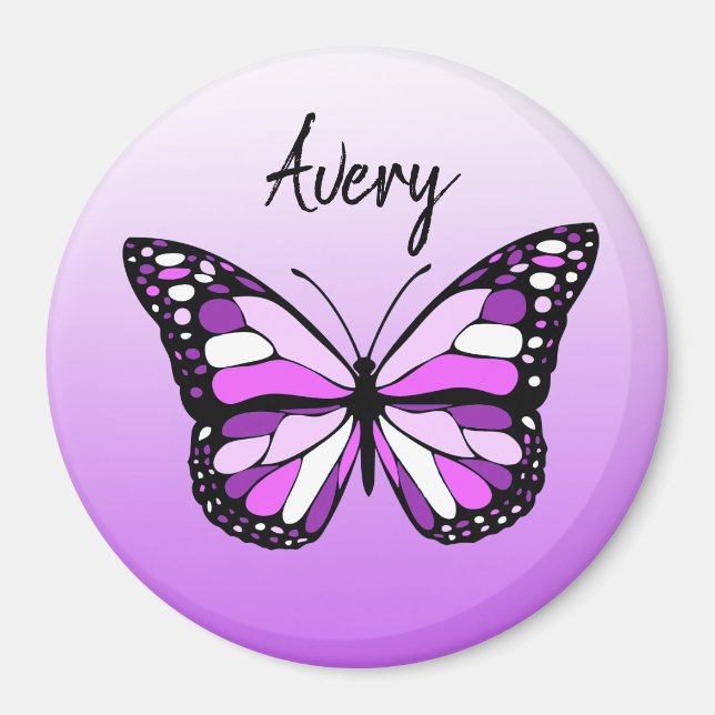 Pretty Purple Butterfly Personalised Name Magnet (Front)