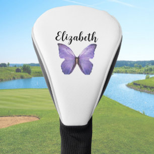 Pretty purple butterfly with custom name ladies golf head cover