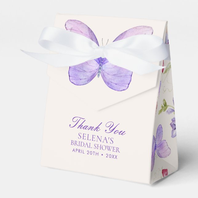 Pretty Purple Butterlies Bridal Shower Favour Box (Front Side)