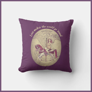 Pretty Purple Carousel Illustration and Quote Cushion
