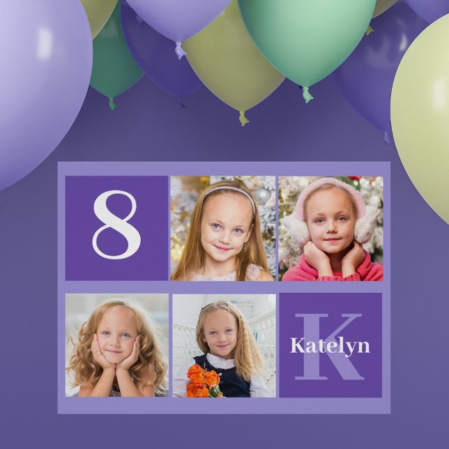 Pretty Purple Custom Kid Photo Birthday Party Poster (Creator Uploaded)
