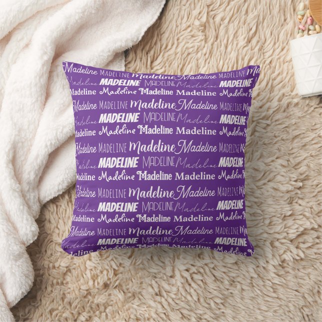 Pretty Purple Customisable Name Collage Cushion (Blanket)