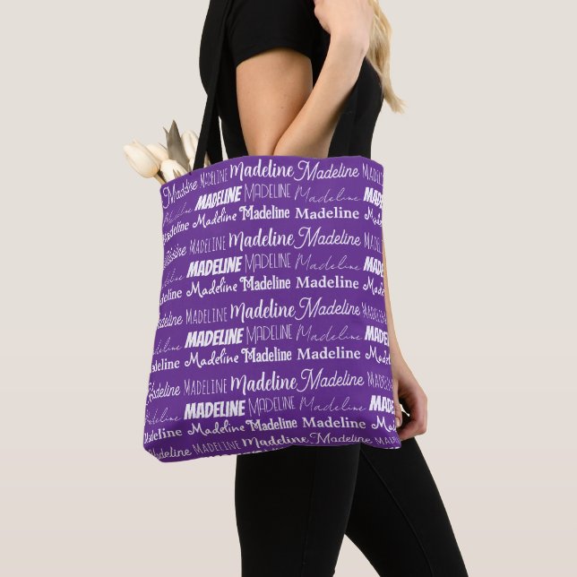 Pretty Purple Customisable Name Collage Tote Bag (Close Up)