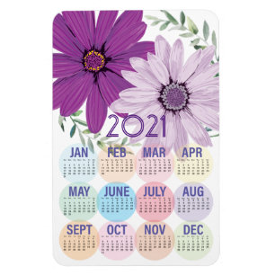 Pretty Purple Daisies   Custom 2021 Calendar Magnet