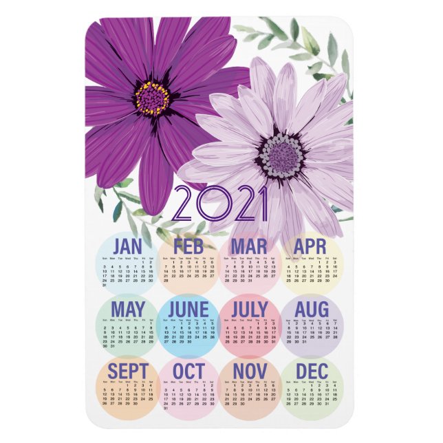 Pretty Purple Daisies | Custom 2021 Calendar Magnet (Vertical)