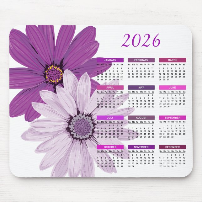 Pretty Purple Daisies | Custom 2022 Calendar Mouse Mat (Front)