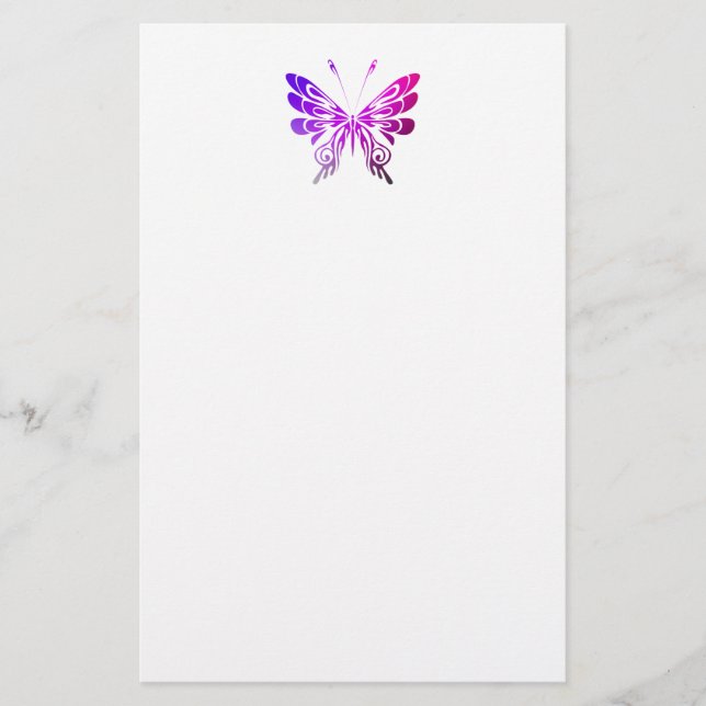 Pretty Purple Decorative Butterfly Drawing Stationery (Front)
