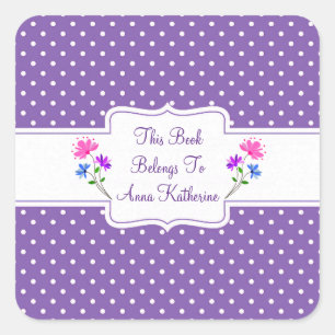 Pretty Purple Dots Country Chic Bookplate/Sticker Square Sticker