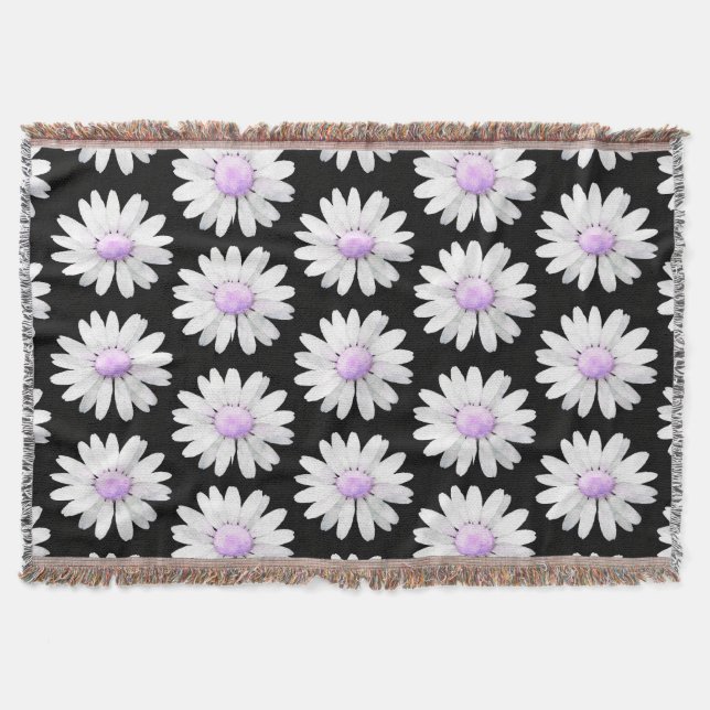 Pretty Purple Dotted Daisy's Throw Blanket (Front)