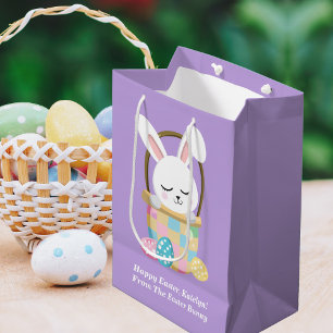 Pretty Purple Easter Bunny Customisable Kids Medium Gift Bag