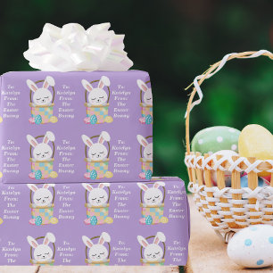 Pretty Purple Easter Bunny Customisable Kids Wrapping Paper