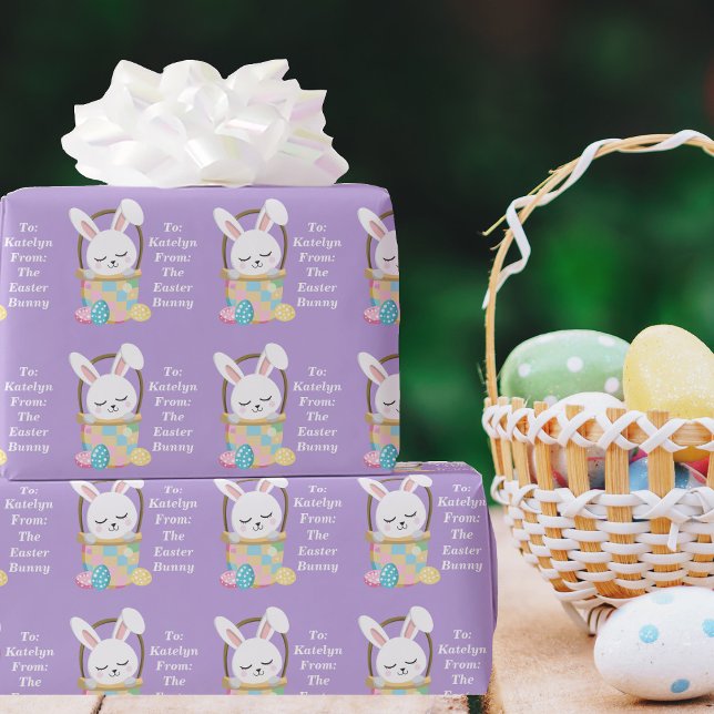 Pretty Purple Easter Bunny Customisable Kids Wrapping Paper (Creator Uploaded)