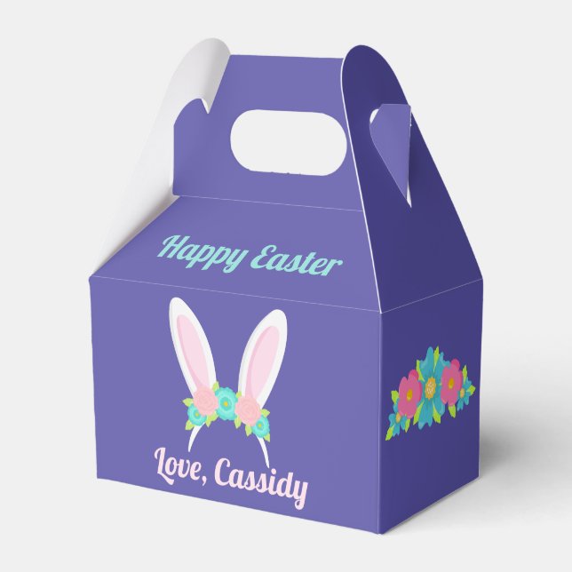  Pretty Purple Easter Bunny Ears Floral Chic Party Favour Box (Front Side)