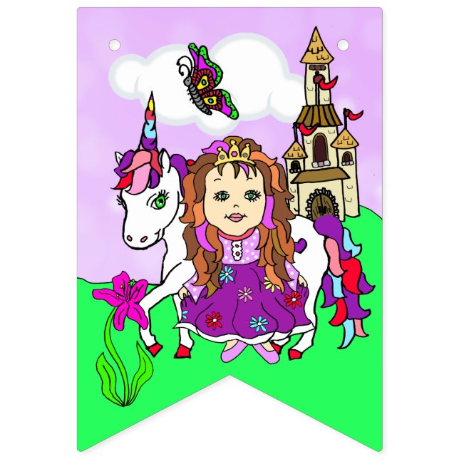 Pretty Purple Fairy Girls Birthday Party Banner (First Flag)