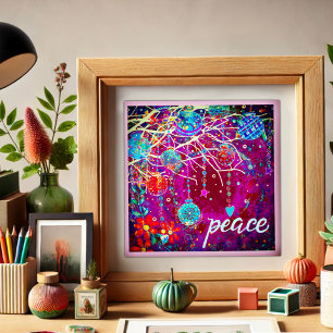 Pretty Purple Festive Christmas Ornaments Peace Poster
